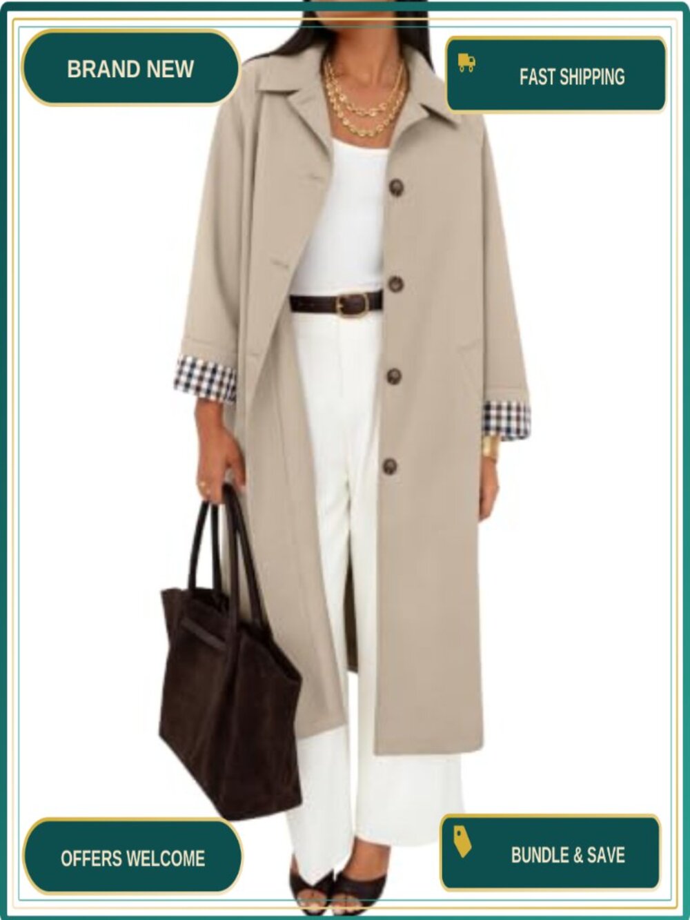 Oversized Single Breasted Lapel Windproof Trench Coat
